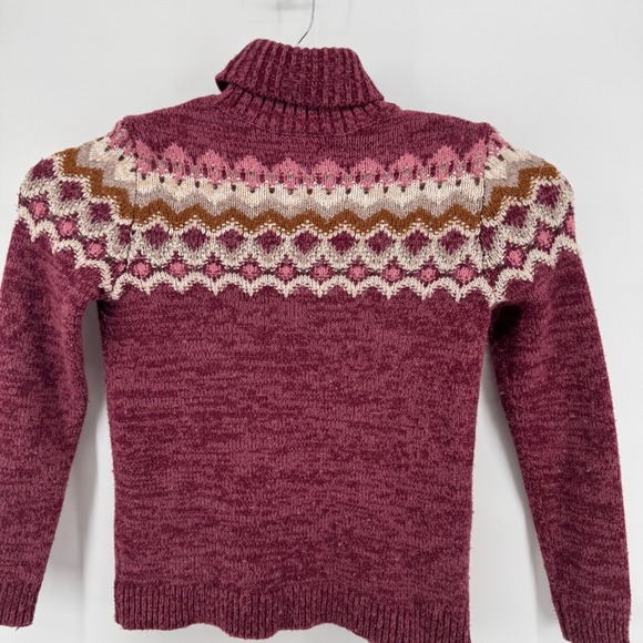 Lands' EndFair Isle Turtleneck Sweater Womens Medium Burgundy Pink Nordic Knit - Picture 4 of 8